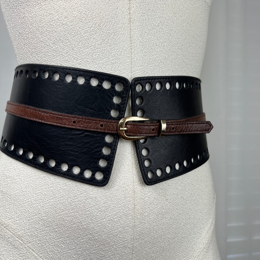 Womens Leather Black Brown Wide‎ Corset Waist Belt Snap Buckle Closure western S